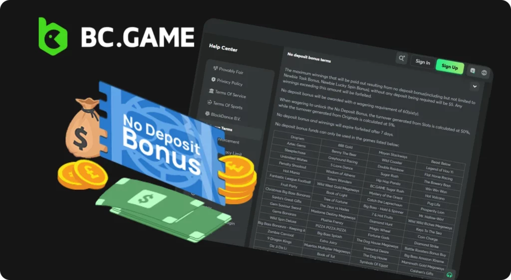 Types og BC Game no deposit bonus